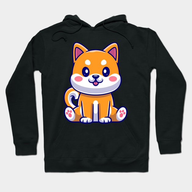 Cute Shiba Inu Sitting Cartoon Hoodie by Catalyst Labs